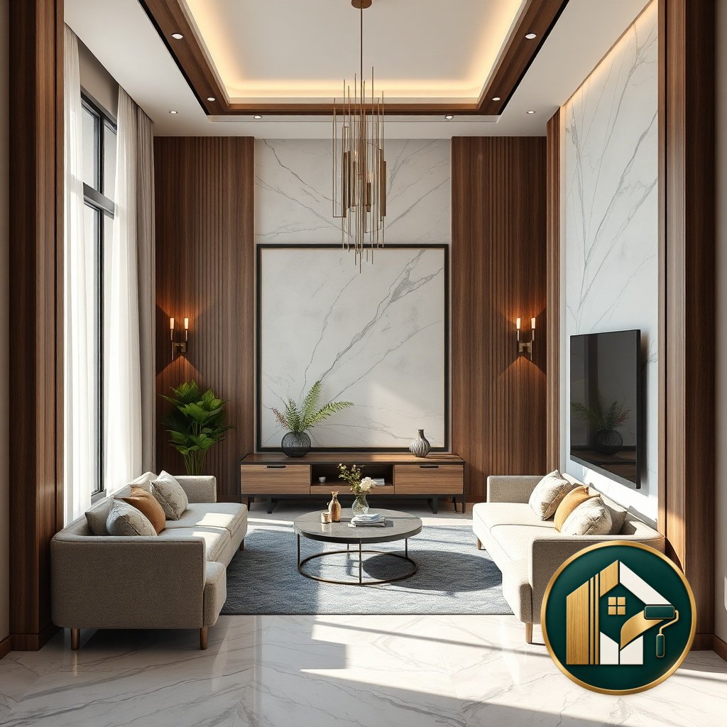 تصميم داخلي بالرياض - دمج الدهانات والمواد
