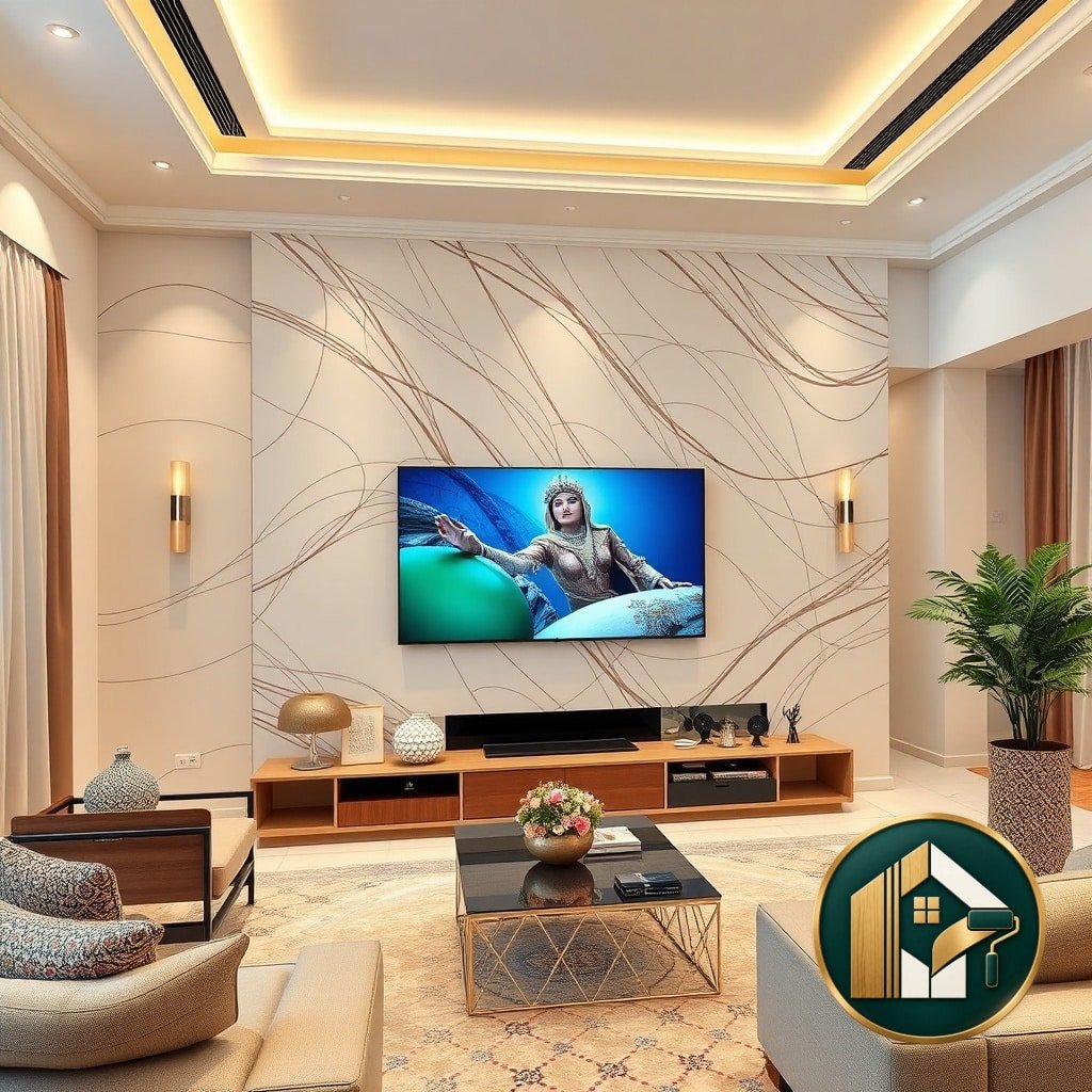 ديكورات شاشات التلفزيون بالرياض - مشروع شاشة مكتمل